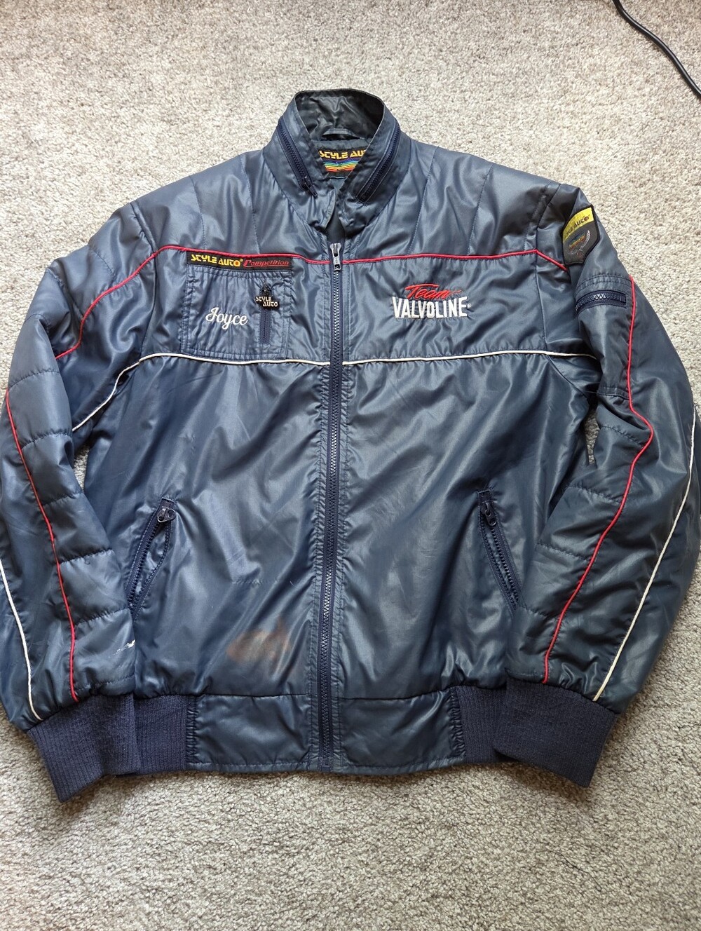 Vintage 80's Style Auto Competition Men's Navy Team Valvoline Racing Jacket